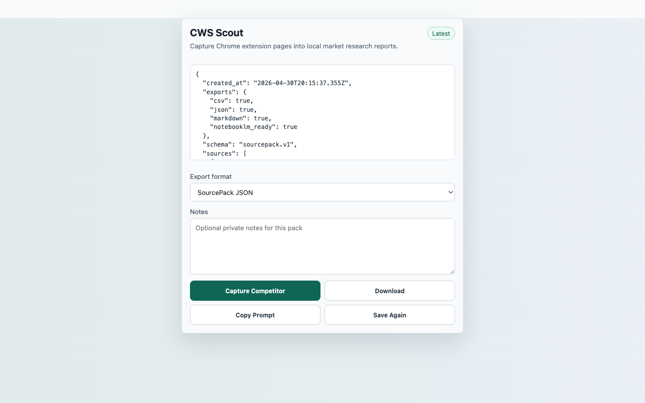 CWS Scout popup screenshot
